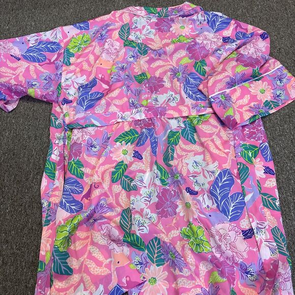 Lilly Pulitzer FLoral Pink Multicolored Robe Size Large/XL - with belt - Picture 8 of 9